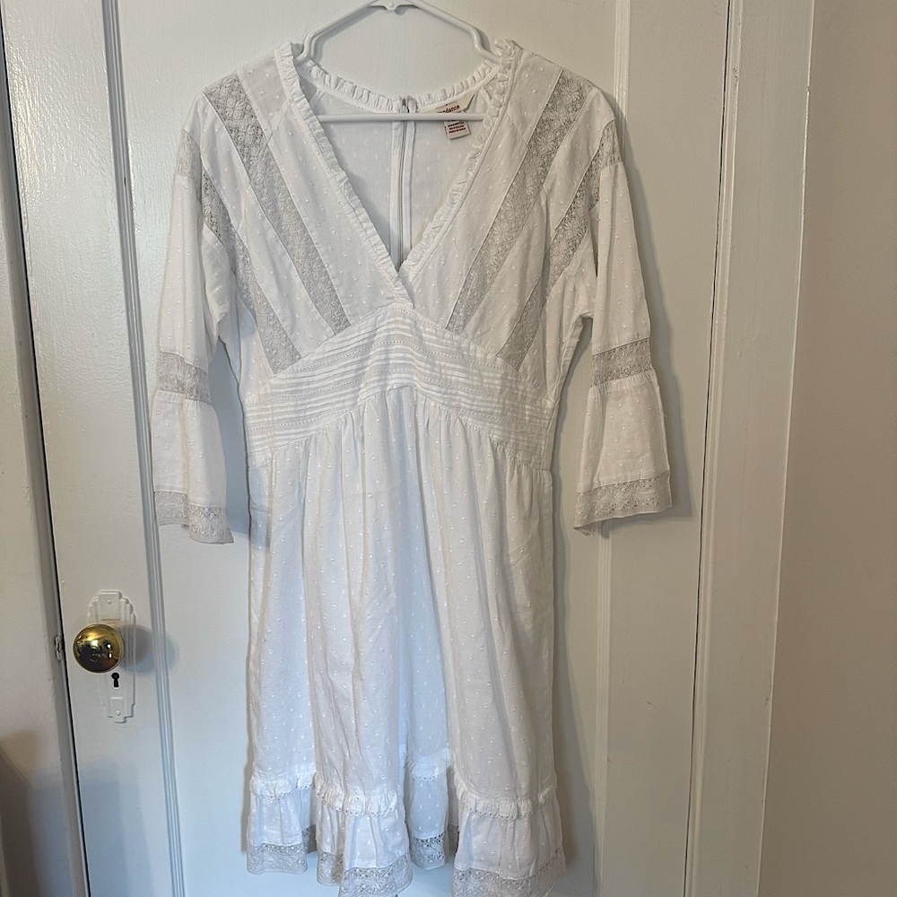 Sundance White Cotton Dress with Ruffle Detail-Size M